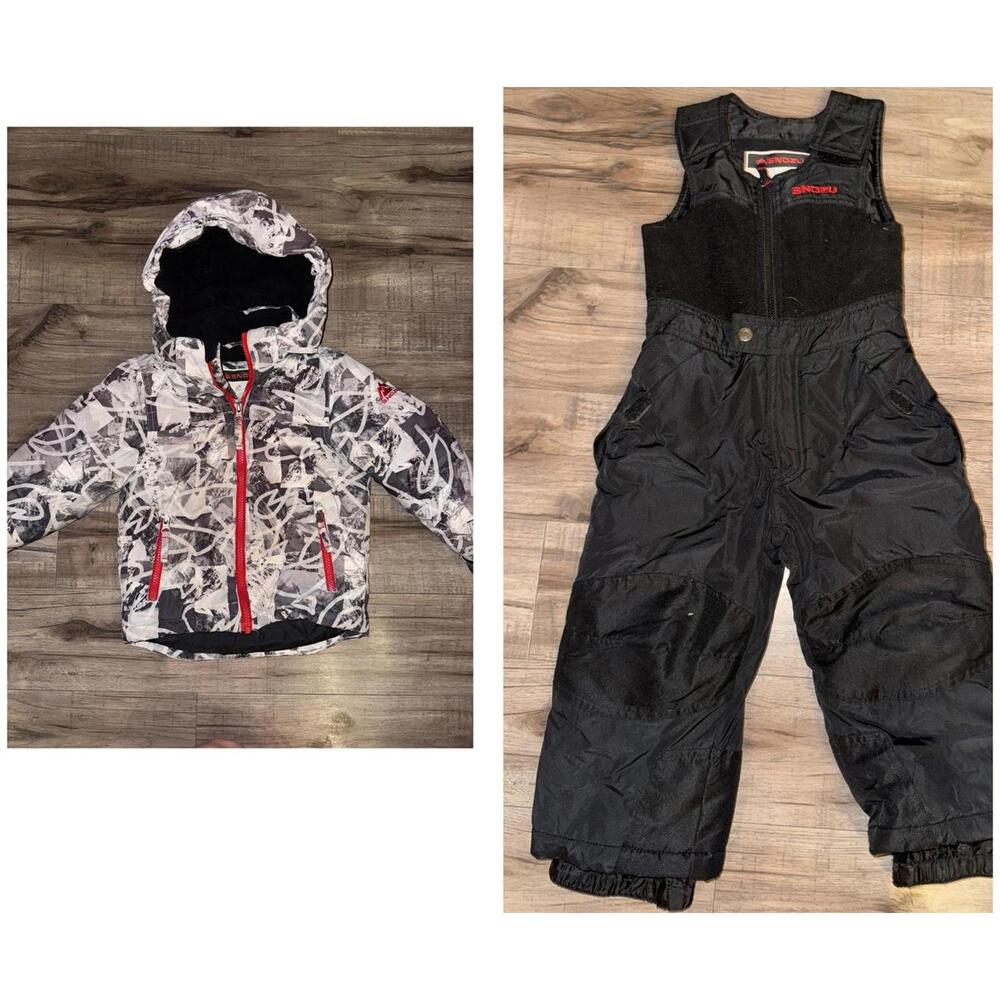 3T‎ Snozu Winter Coat Snow Pants Black White Pattern Red Warm Jacket Toddler